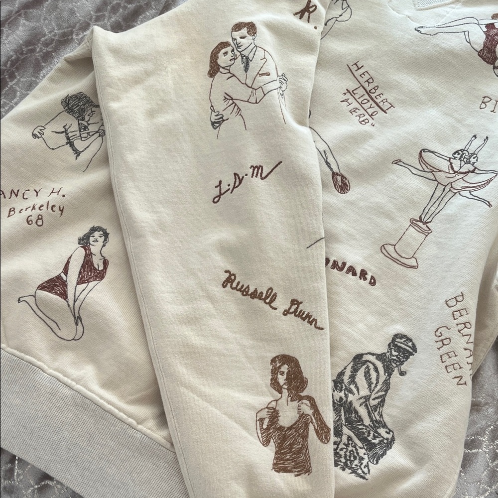Graphic Cream Crewneck Sweater with Illustrated Motifs {small stain} - Picture 7 of 16